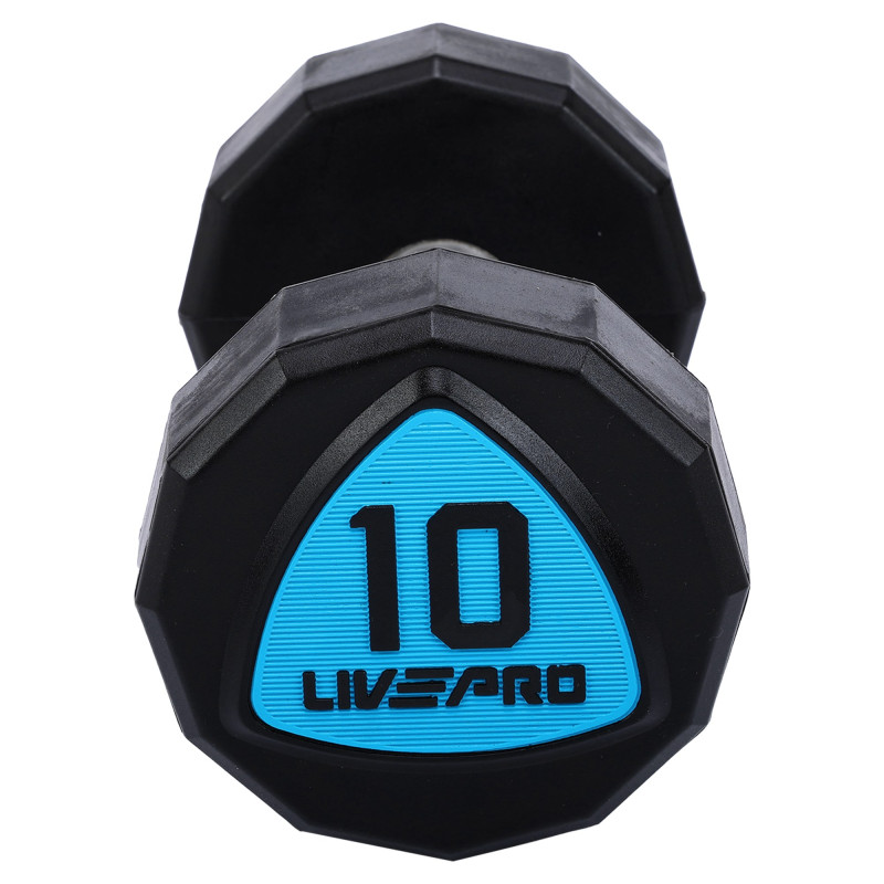 Гантелі цільні професійні з поліуретановим покриттям LiveUp LP8003-10 2шт по 10кг чорний-синій