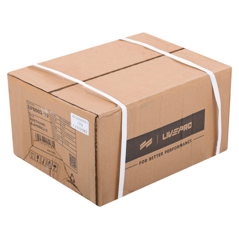 Гантелі цільні професійні з поліуретановим покриттям LiveUp LP8003-10 2шт по 10кг чорний-синій