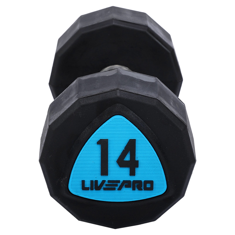 Гантелі цільні професійні з поліуретановим покриттям LiveUp LP8003-14 2шт по 14кг чорний-синій