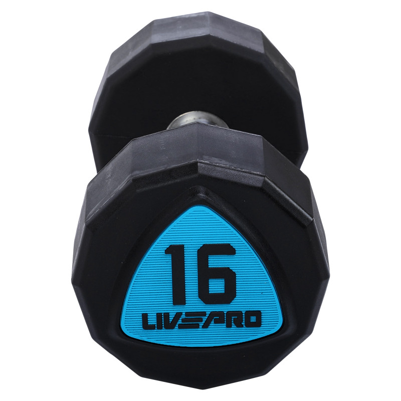 Гантелі цільні професійні з поліуретановим покриттям LiveUp LP8003-16 2шт по 16кг чорний-синій