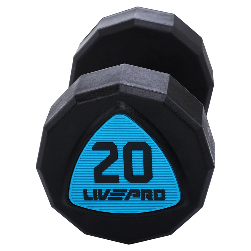 Гантелі цільні професійні з поліуретановим покриттям LiveUp LP8003-20 2шт по 20кг чорний-синій