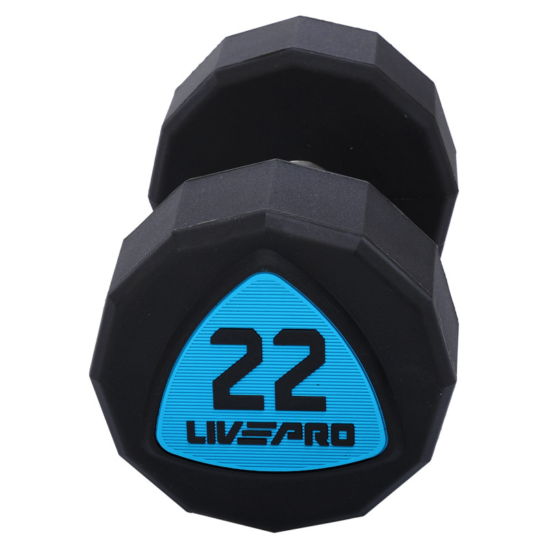 Гантелі цільні професійні з поліуретановим покриттям LiveUp LP8003-22 2шт по 22кг чорний-синій