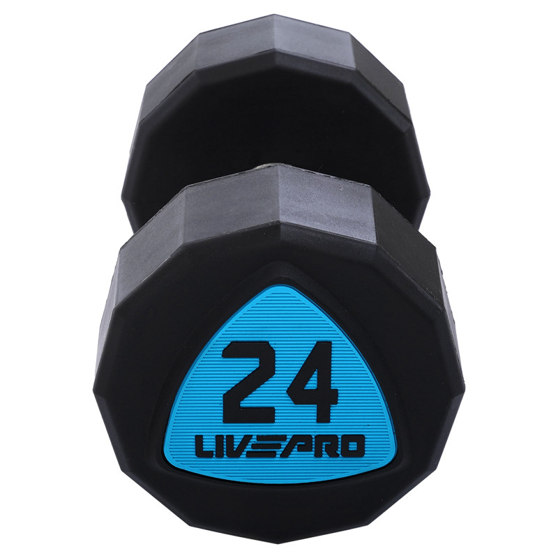 Гантелі цільні професійні з поліуретановим покриттям LiveUp LP8003-24 2шт по 24кг чорний-синій