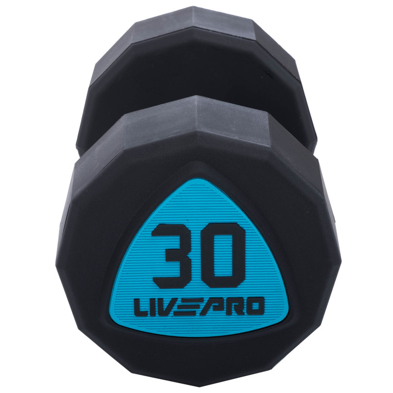 Гантелі цільні професійні з поліуретановим покриттям LiveUp LP8003-30 2шт по 30кг чорний-синій