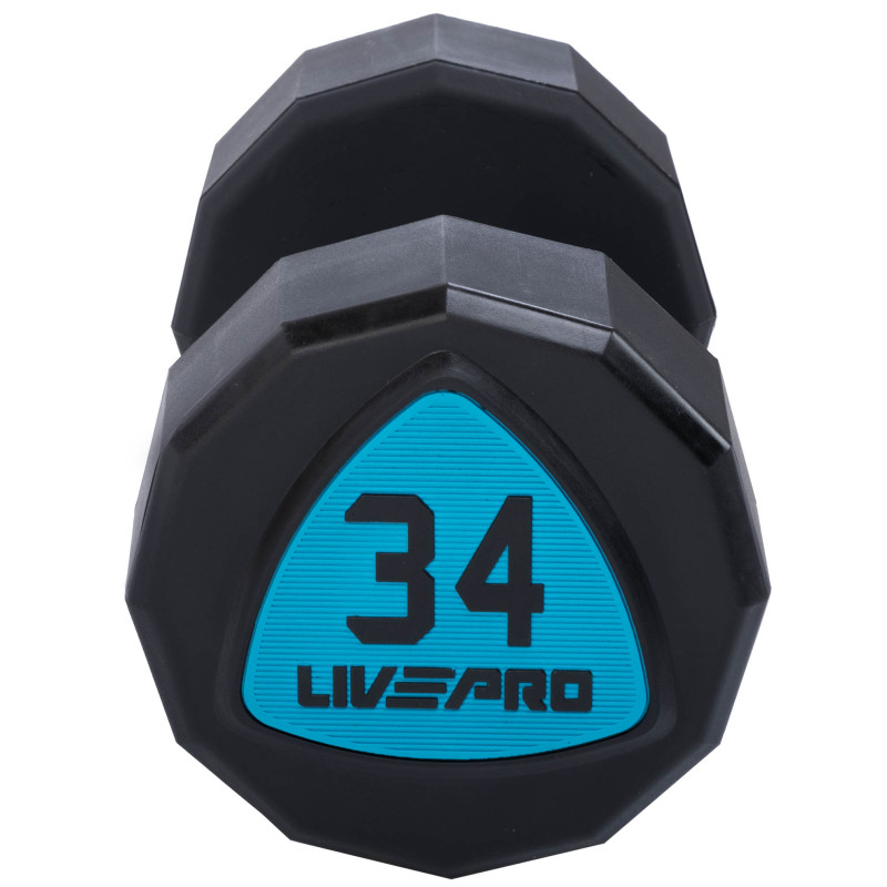 Гантелі цільні професійні з поліуретановим покриттям LiveUp LP8003-34 2шт по 34кг чорний-синій