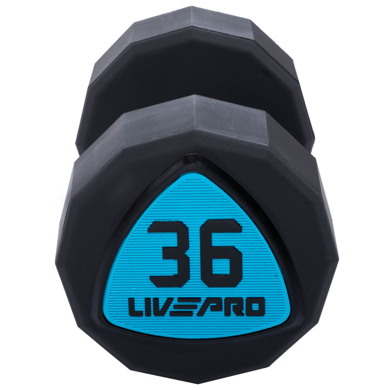 Гантелі цільні професійні з поліуретановим покриттям LiveUp LP8003-36 2шт по 36кг чорний-синій