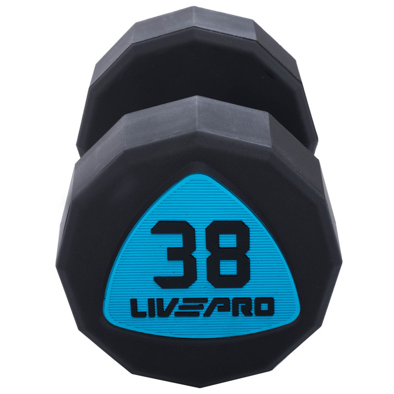 Гантелі цільні професійні з поліуретановим покриттям LiveUp LP8003-38 2шт по 38кг чорний-синій