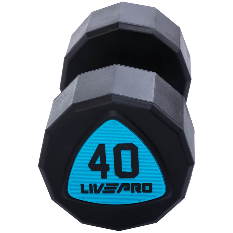 Гантелі цільні професійні з поліуретановим покриттям LiveUp LP8003-40 2шт по 40кг чорний-синій