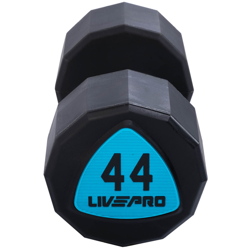 Гантелі цільні професійні з поліуретановим покриттям LiveUp LP8003-44 2шт по 44кг чорний-синій