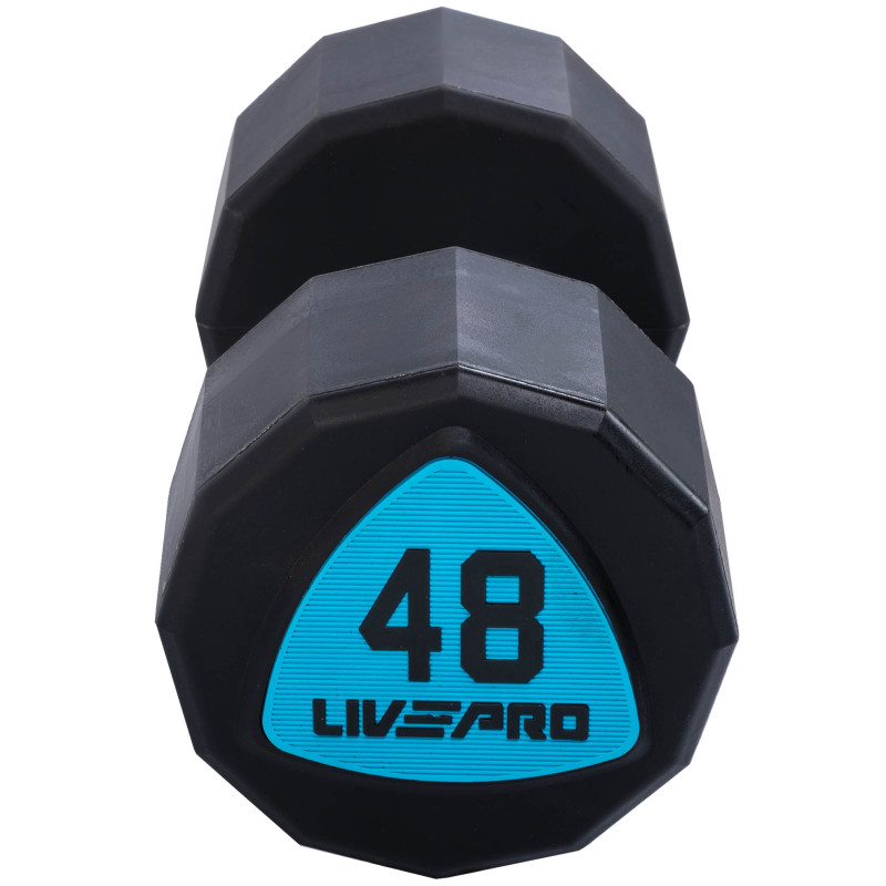 Гантелі цільні професійні з поліуретановим покриттям LiveUp LP8003-48 2шт по 48кг чорний-синій