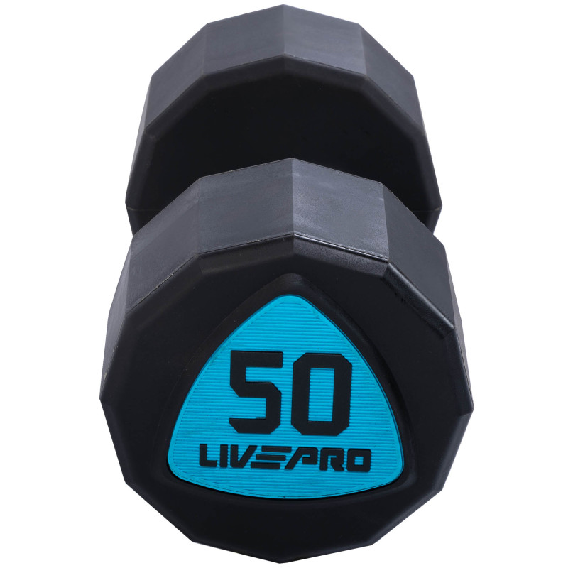 Гантелі цільні професійні з поліуретановим покриттям LiveUp LP8003-50 2шт по 50кг чорний-синій