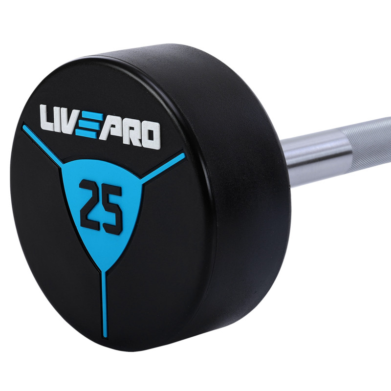 Штанга нерозбірна з фіксованою вагою пряма поліуретанова LiveUp LP8010-25 довжина-89,2см 25кг чорний-синій