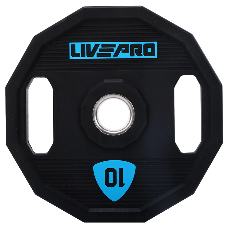 Блини диски поліуретанові 2 Handle металева втулка LiveUp LP8023-10 ø51мм 10кг чорний