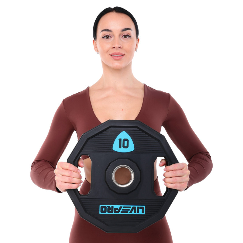 Блини диски поліуретанові 2 Handle металева втулка LiveUp LP8023-10 ø51мм 10кг чорний