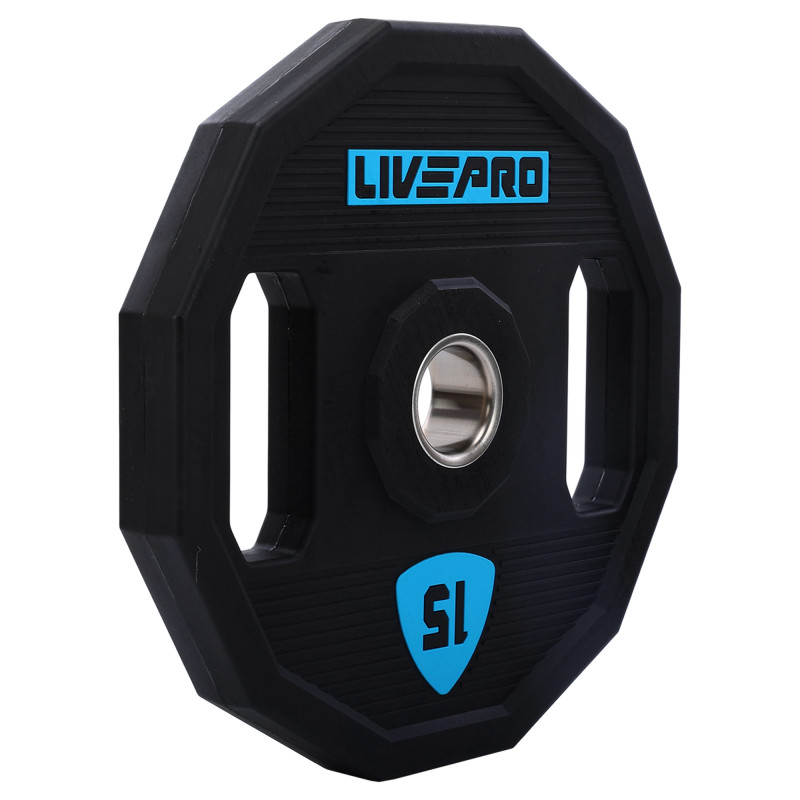 Блини диски поліуретанові 2 Handle металева втулка LiveUp LP8023-15 ø51мм 15кг чорний