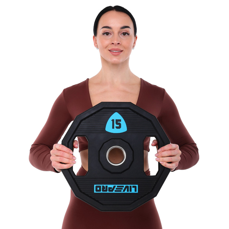 Блини диски поліуретанові 2 Handle металева втулка LiveUp LP8023-15 ø51мм 15кг чорний