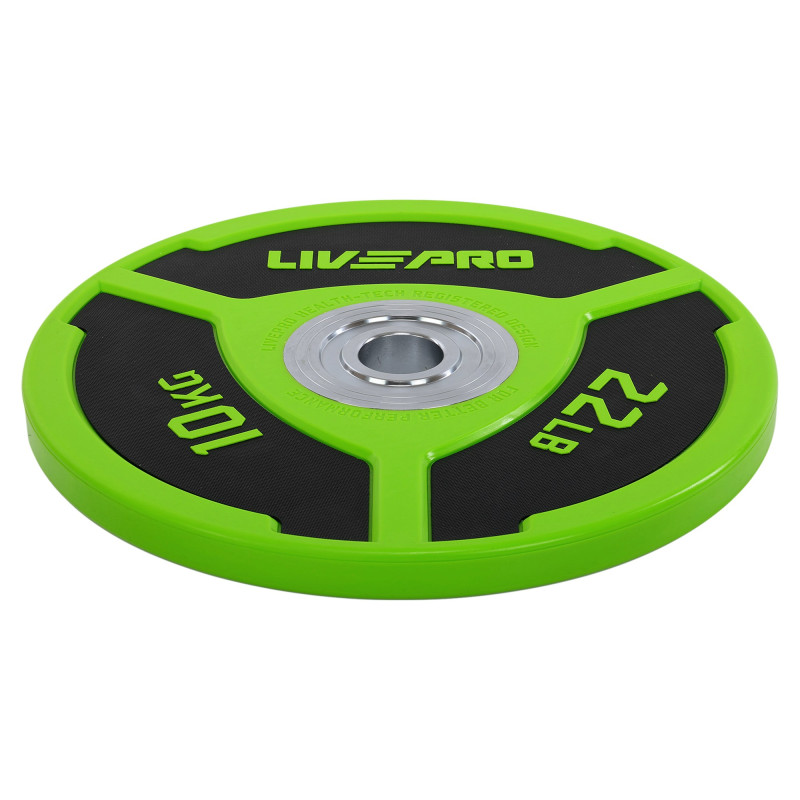 Бамперні диски поліуретанові Bumper Plates LiveUp LP8027-10 ø50.5мм 10кг зелений-чорний
