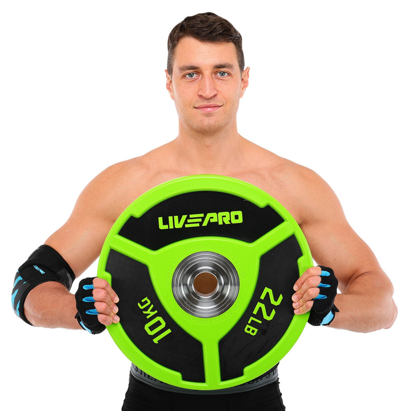 Бамперні диски поліуретанові Bumper Plates LiveUp LP8027-10 ø50.5мм 10кг зелений-чорний