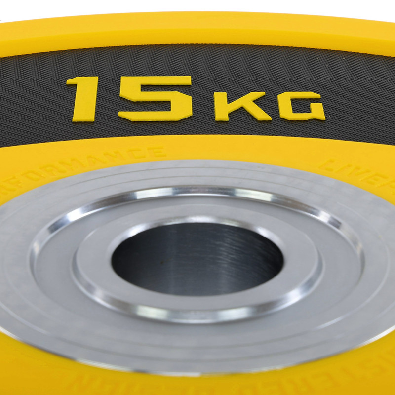 Бамперні диски поліуретанові Bumper Plates LiveUp LP8027-15 ø50.5мм 15кг жовтий-чорний