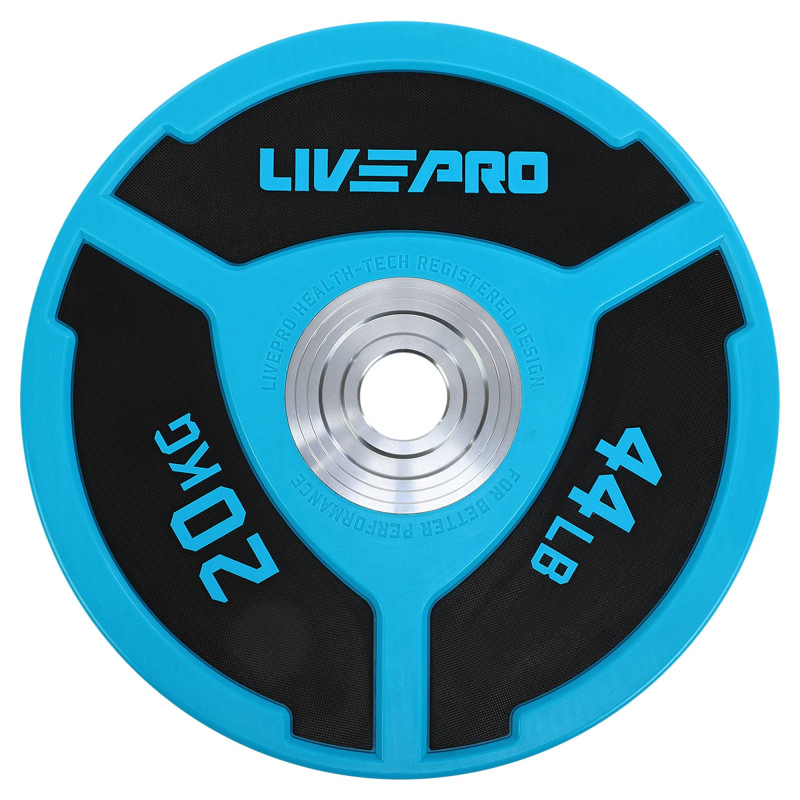 Бамперні диски поліуретанові Bumper Plates LiveUp LP8027-20 ø50.5мм 20кг синій-чорний