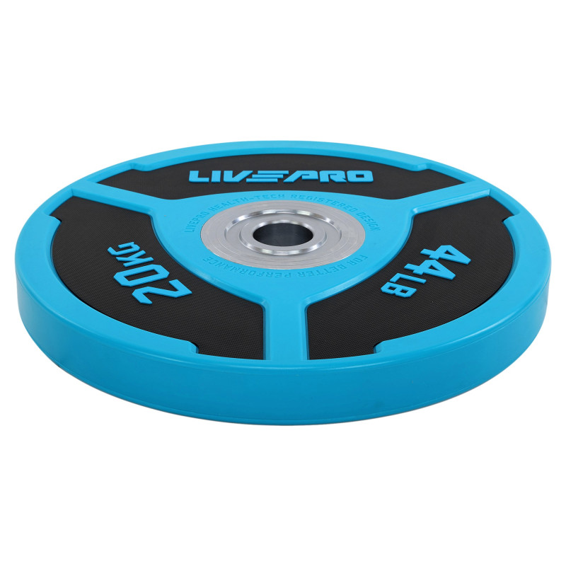 Бамперні диски поліуретанові Bumper Plates LiveUp LP8027-20 ø50.5мм 20кг синій-чорний