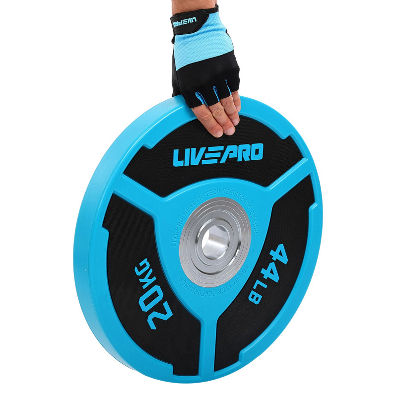 Бамперні диски поліуретанові Bumper Plates LiveUp LP8027-20 ø50.5мм 20кг синій-чорний