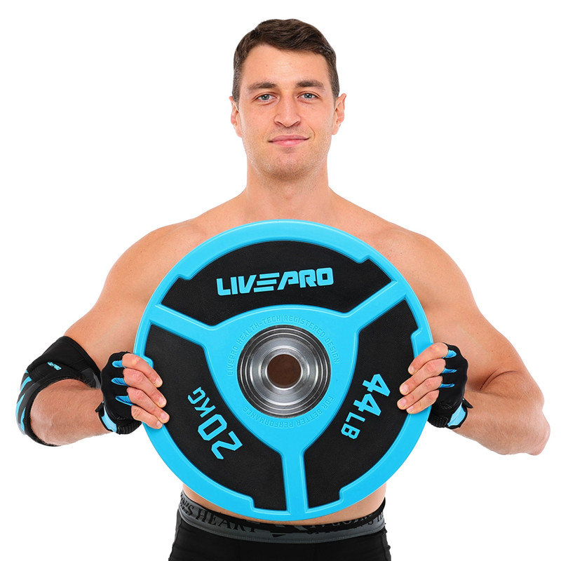 Бамперні диски поліуретанові Bumper Plates LiveUp LP8027-20 ø50.5мм 20кг синій-чорний