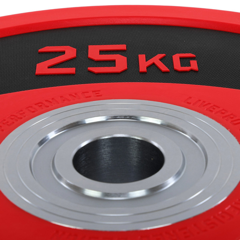 Бамперні диски поліуретанові Bumper Plates LiveUp LP8027-25 ø50.5мм 25кг червоний-чорний