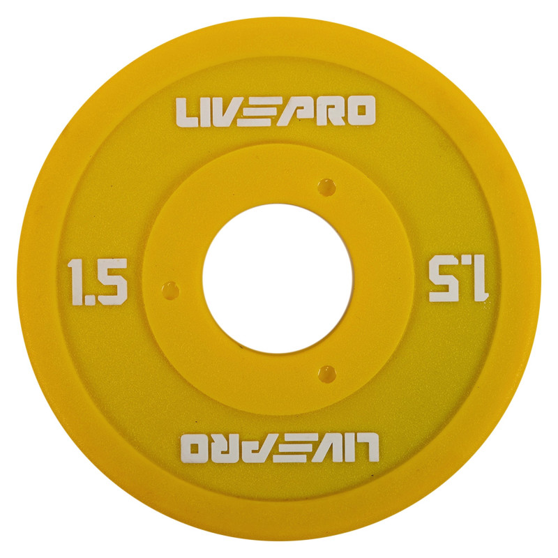 Блини диски поліуретанові з металевою втулкою LiveUp LP8028-1_5 ø50мм 1,5кг жовтий