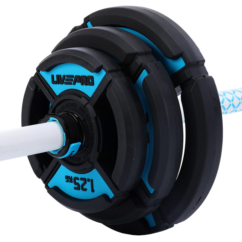 Штанга розбірна для фітнесу та аеробіки фітнес памп LiveUp LP8037 довжина-1,42м 30мм 20кг чорний-синій