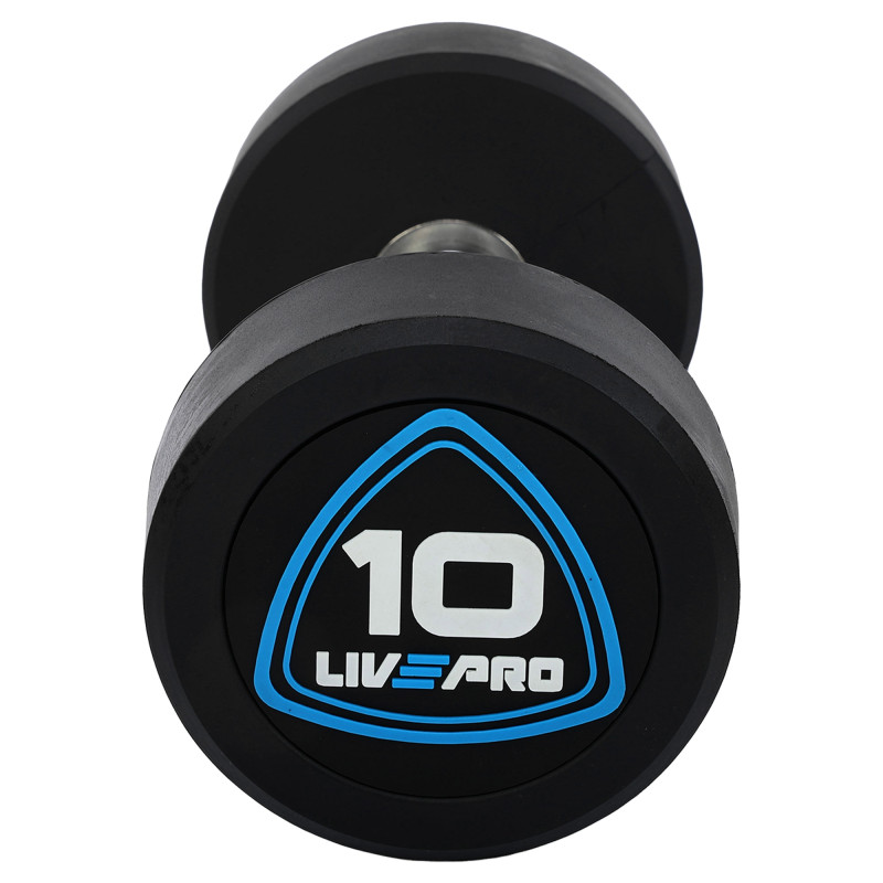 Гантелі цільні професійні з поліуретановим покриттям LiveUp LP8075-10 2шт по 10кг чорний-синій