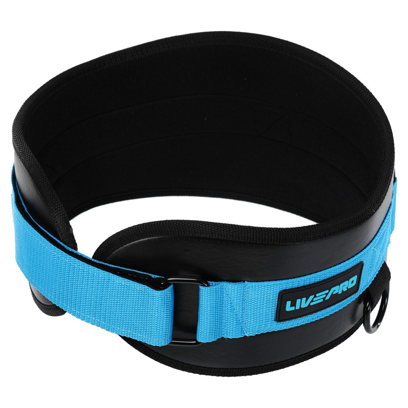 Пояс атлетичний текстильний LiveUp LP8094 спинка-18см, чорний-синій