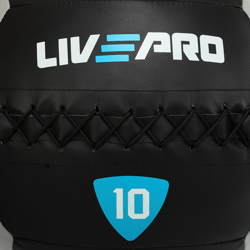 М'яч набивний медичний для кросфіту WALL BALL LiveUp LP8100-10 10кг чорний-сірий