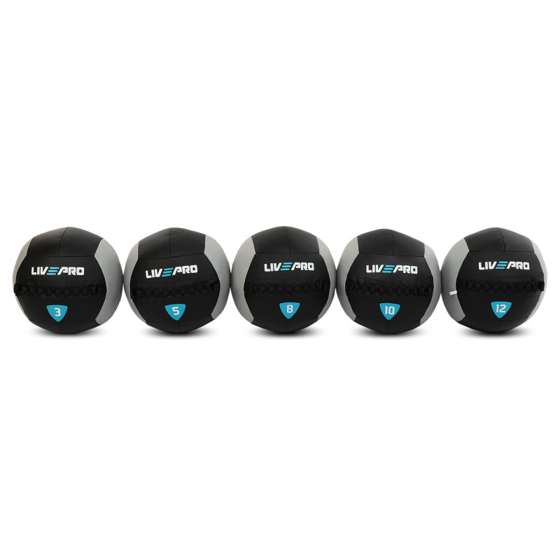 М'яч набивний медичний для кросфіту WALL BALL LiveUp LP8100-12 12кг чорний-сірий