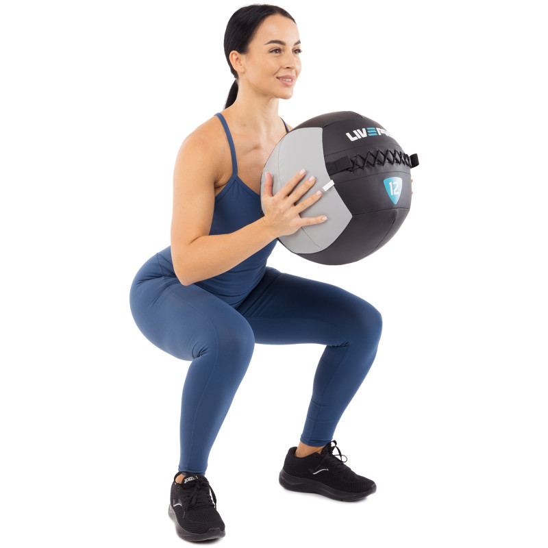 М'яч набивний медичний для кросфіту WALL BALL LiveUp LP8100-12 12кг чорний-сірий