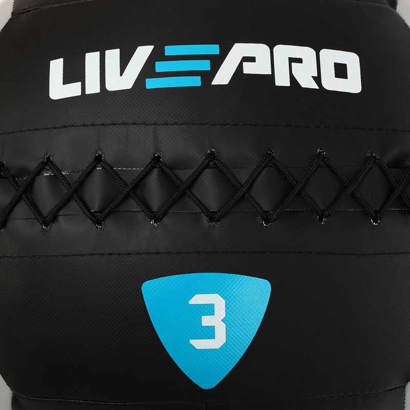 М'яч набивний медичний для кросфіту WALL BALL LiveUp LP8100-3 3кг чорний-сірий
