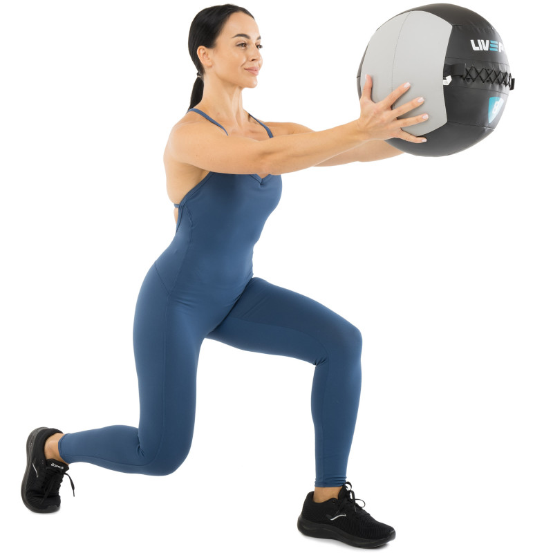 М'яч набивний медичний для кросфіту WALL BALL LiveUp LP8100-8 8кг чорний-сірий