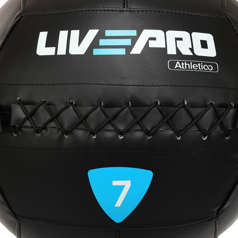 М'яч набивний медичний для кросфіту WALL BALL LiveUp LP8103-7 7кг чорний
