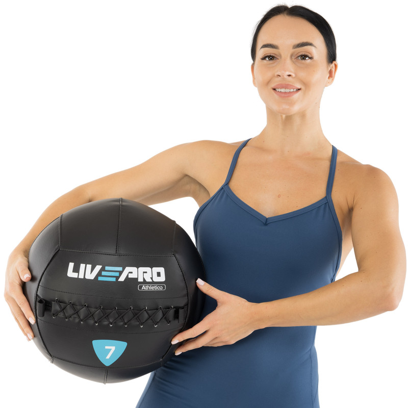 М'яч набивний медичний для кросфіту WALL BALL LiveUp LP8103-7 7кг чорний