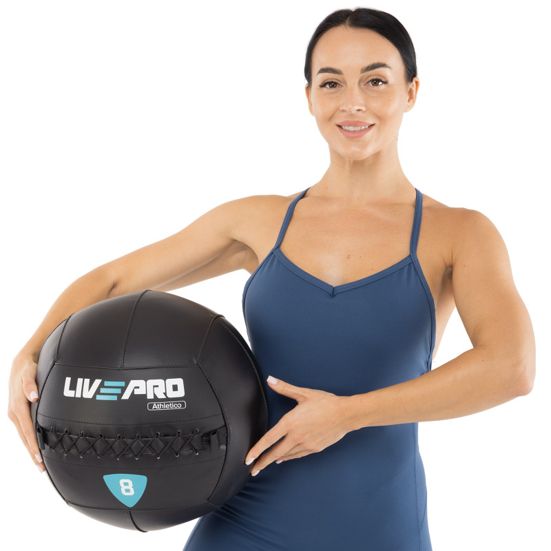 М'яч набивний медичний для кросфіту WALL BALL LiveUp LP8103-8 8кг чорний