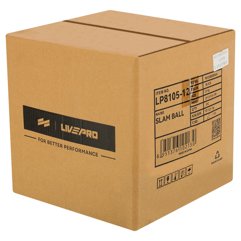 Слембол м'яч набивний для кросфіту та фітнесу Slam Ball LiveUp LP8105-12 12кг чорний