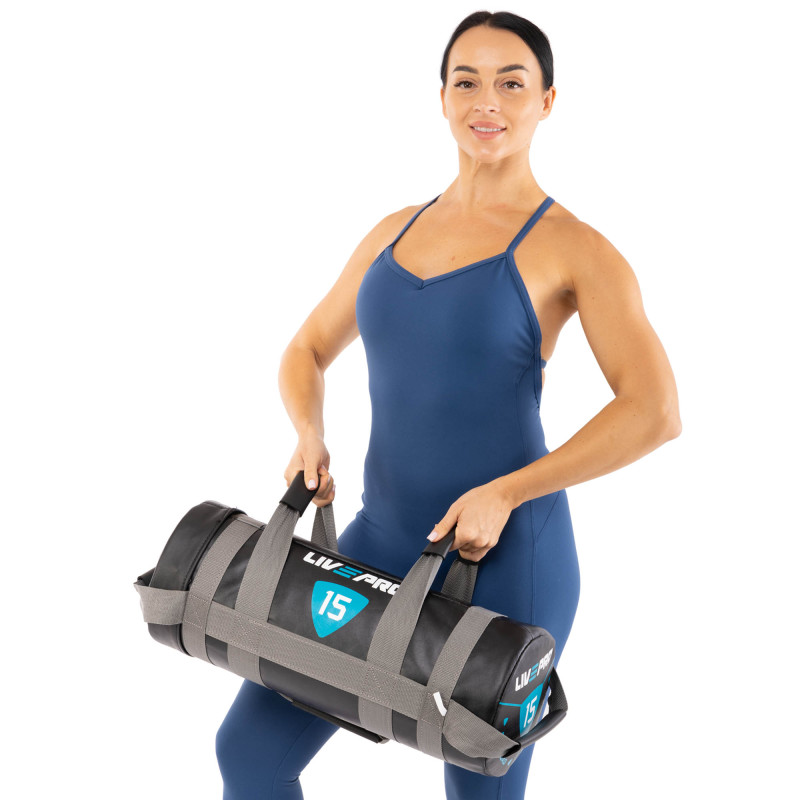 Мішок обтяжувач для функціонального тренінгу Power Bag LiveUp LP8120-15 15кг чорний-сірий