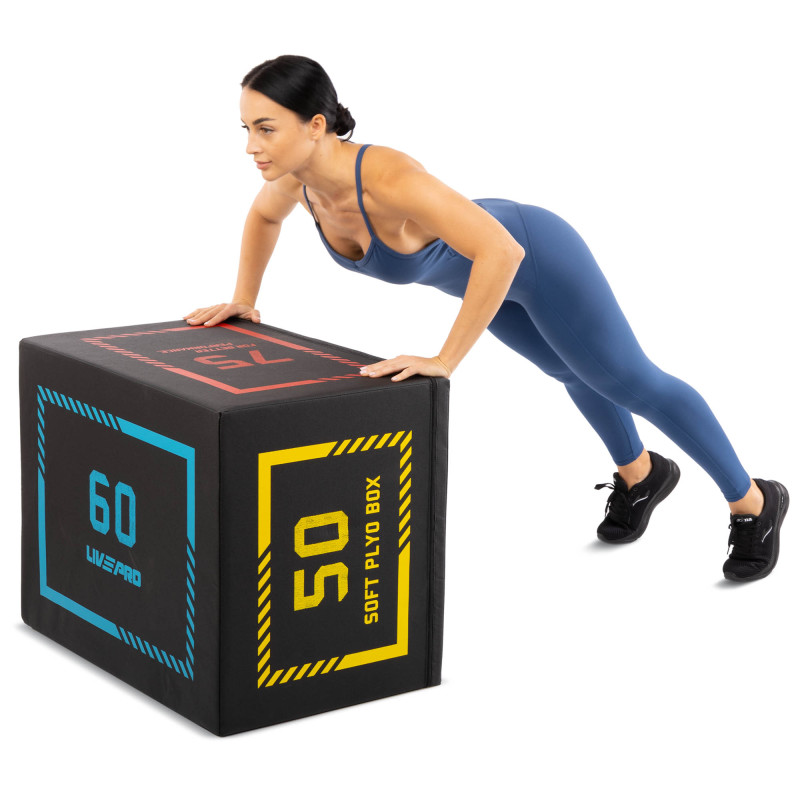 Бокс пліометричний тумба для кросфіту Пліобокс SOFT PLYO BOX LiveUp LP8155 1шт 50х60х75см чорний