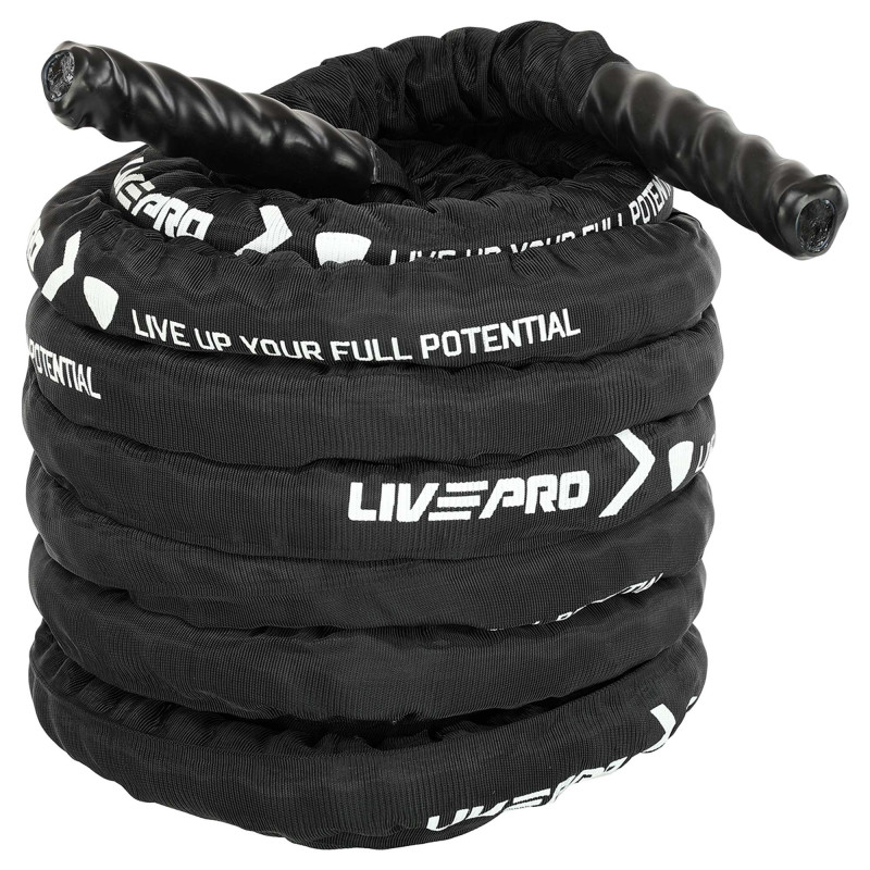 Канат для кросфіту в захисному рукаві BATTLE ROPE LiveUp LP8172-15 15м чорний