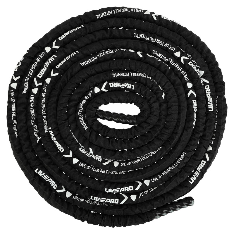 Канат для кросфіту в захисному рукаві BATTLE ROPE LiveUp LP8172-15 15м чорний