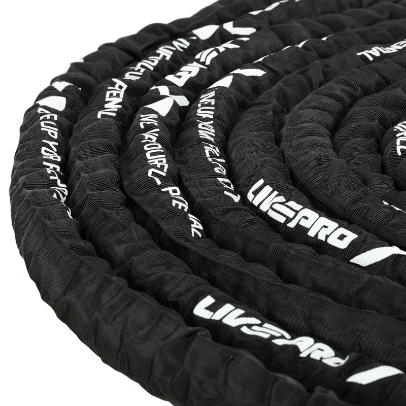 Канат для кросфіту в захисному рукаві BATTLE ROPE LiveUp LP8172-15 15м чорний