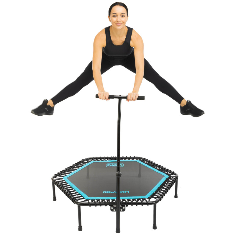 Фітнес батут для джампінгу шестикутний з ручкою LiveUp LP8251 ø135см чорний-синій