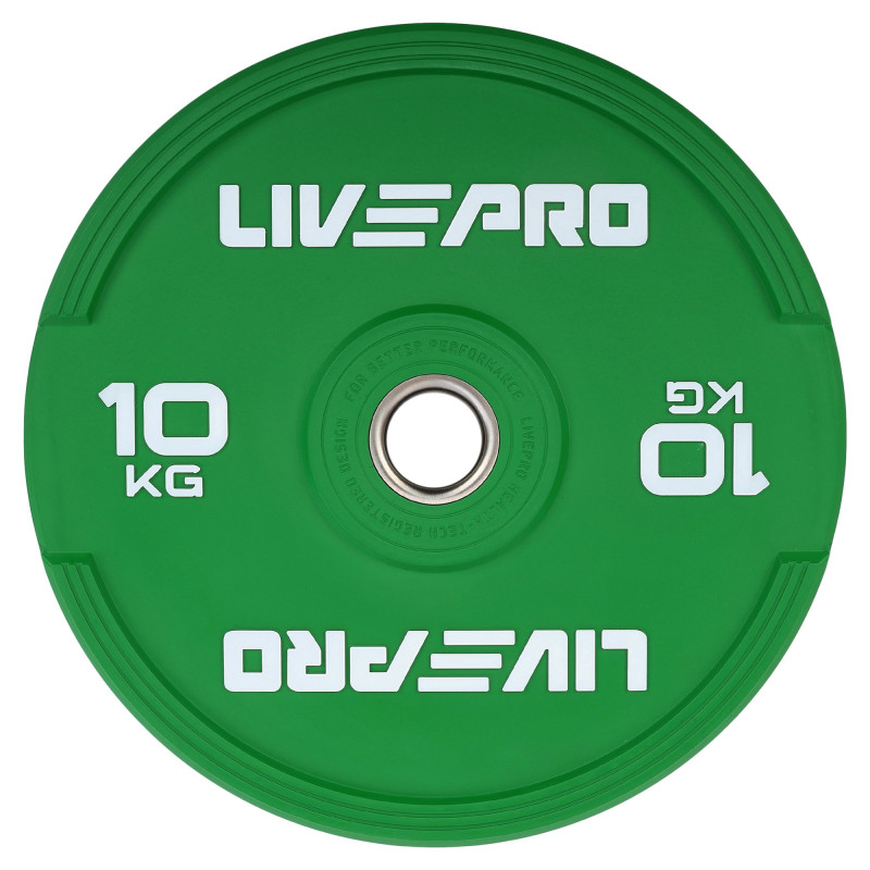 Бамперні диски гумові Bumper Plates LiveUp LP8332-10 ø50.5мм 10кг зелений