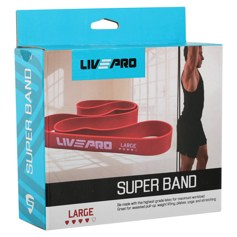 Гума петля для підтягування та тренувань стрічка силова LiveUp SUPER BAND LP8410-L 23-57кг червоний