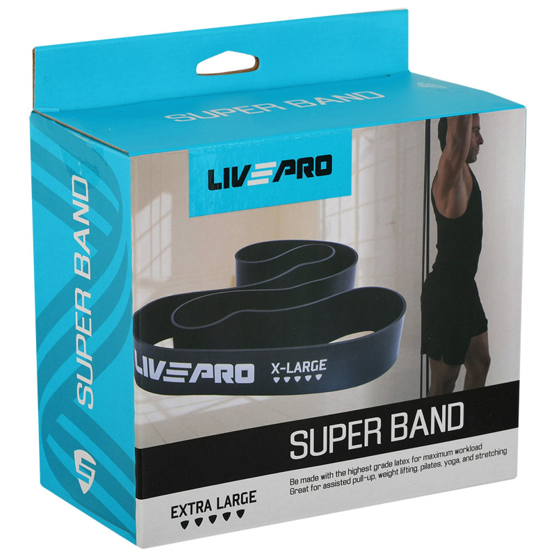 Гума петля для підтягування та тренувань стрічка силова LiveUp SUPER BAND LP8410-XL 39-77кг чорний